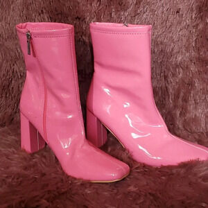 Cape Robbin Pink Belinda Faux Patent Leather Booties